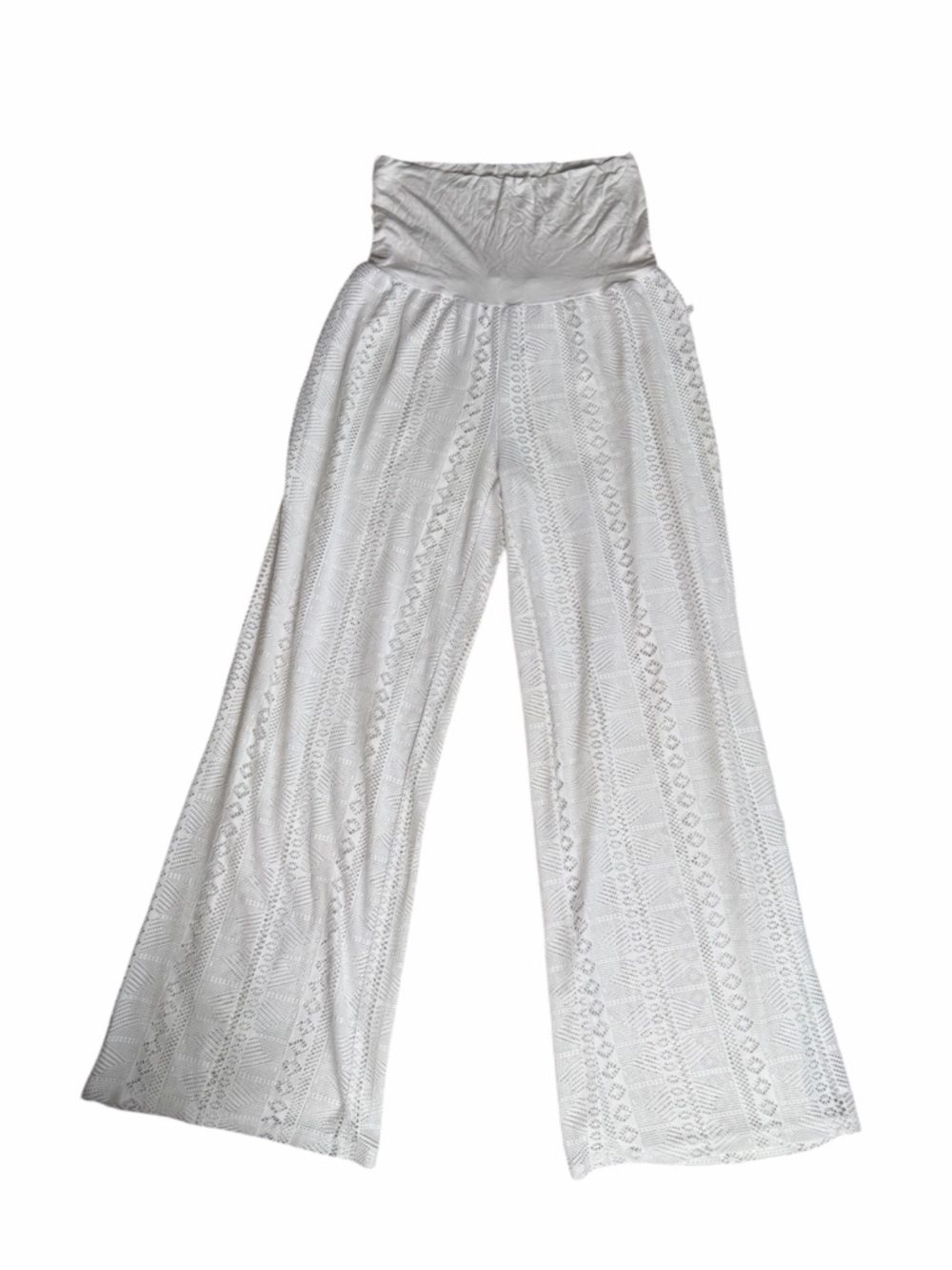 NWT La Vie en Rose Aqua Crochet Knit Beach Cover-Up Pants in White